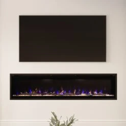 Modern Ember 72 In. Aerus LED Smart Electric Fireplace In Black With App Remote Control, Timer, And Multi-Color Flames