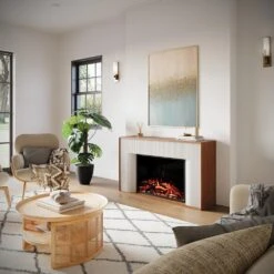 Modern Ember Arrie Venetian Electric Fireplace Mantel Package -electric fireplace Store Modern Ember Arrie Mantel Package Lifestyle Angled