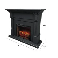 Modern Ember Augustine 55-in Electric Fireplace Mantel Package In Black -electric fireplace Store Modern Ember Augustine Black Dimensions