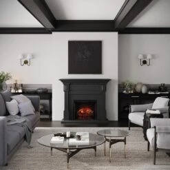 Modern Ember Augustine 55-in Electric Fireplace Mantel Package In Black -electric fireplace Store Modern Ember Augustine Black Lifestyle Straight