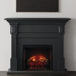Modern Ember Augustine 55-in Electric Fireplace Mantel Package In Black