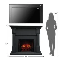 Modern Ember Augustine 55-in Electric Fireplace Mantel Package In Black -electric fireplace Store Modern Ember Augustine Black Size Person TV Reference