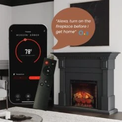 Modern Ember Augustine 55-in Electric Fireplace Mantel Package In Black -electric fireplace Store Modern Ember Augustine Black Smart Tech