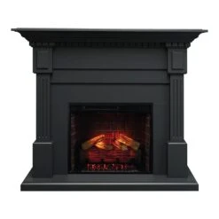 Modern Ember Augustine 55-in Electric Fireplace Mantel Package In Black -electric fireplace Store Modern Ember Augustine Black Straight Silo