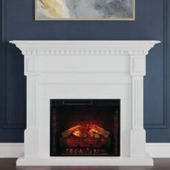 Modern Ember Augustine 55-in Electric Fireplace Mantel Package In White