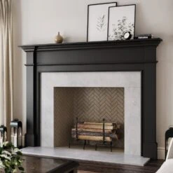 Modern Ember Bowmore Andirons In Black -electric fireplace Store Modern Ember Bowmore Andirons Black Lifestyle Angled Close Crop