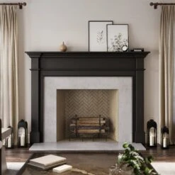 Modern Ember Bowmore Andirons In Black -electric fireplace Store Modern Ember Bowmore Andirons Black Lifestyle Straight Close Crop