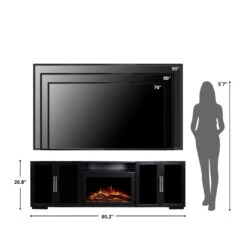 Channing 80-in Smart Black Electric Fireplace TV Stand -electric fireplace Store Modern Ember Channing Size Person TV Reference