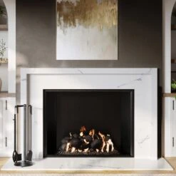 Modern Ember Knoll 5 Piece Fireplace Tool Set In Black -electric fireplace Store Modern Ember Knoll Black Tool Set Lifestyle Straight Close Crop