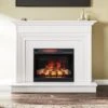 Modern Ember Larimore Electric Fireplace Mantel Package In White -electric fireplace Store Modern Ember Larimore Mantel Package Lifestyle Straight Close Crop Updated