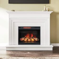 Modern Ember Larimore Electric Fireplace Mantel Package In White