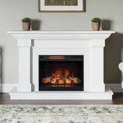 Modern Ember Lauderdale Electric Fireplace Mantel Package In White
