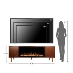 Marcel 74-in Smart Walnut Electric Fireplace TV Stand -electric fireplace Store Modern Ember Marcel Size Person TV Reference