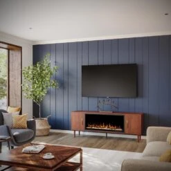 Marcel 74-in Smart Walnut Electric Fireplace TV Stand -electric fireplace Store Modern Ember Marcel TV Stand Lifestyle Angled