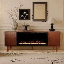 Marcel 74-in Smart Walnut Electric Fireplace TV Stand -electric fireplace Store Modern Ember Marcel gif