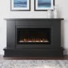 Modern Ember Patton Venetian Electric Fireplace Mantel Package In Black -electric fireplace Store Modern Ember Patton Black Lifestyle Straight Close Crop