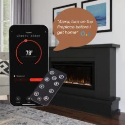 Modern Ember Patton Venetian Electric Fireplace Mantel Package In Black -electric fireplace Store Modern Ember Patton Black Smart Tech