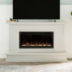Modern Ember Patton Venetian Electric Fireplace Mantel Package In Gray