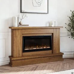 Modern Ember Patton Venetian Electric Fireplace Mantel Package In Provincial -electric fireplace Store Modern Ember Patton Provincial Lifestyle Angled