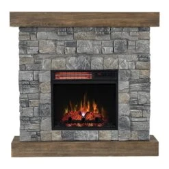 Modern Ember Raeford 40-in Stone Electric Fireplace Mantel Package -electric fireplace Store Modern Ember Raeford Stone Straight Silo