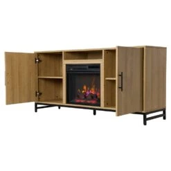 Rochester 56-in White Oak Electric Fireplace TV Stand 19 Rochester 56-in White Oak Electric Fireplace TV Stand -electric fireplace Store Modern Ember Rochester Media Console White Oak Angled Doors Open Silo