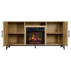 Rochester 56-in White Oak Electric Fireplace TV Stand 20 Rochester 56-in White Oak Electric Fireplace TV Stand -electric fireplace Store Modern Ember Rochester Media Console White Oak Straight Doors Open Silo