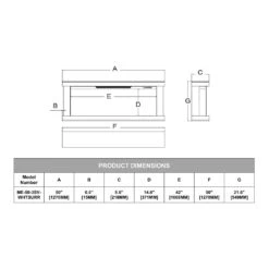 Modern Ember Skyline 50-in Floating Wall Mount Electric Fireplace -electric fireplace Store Modern Ember Skyline Series ME 50 3SV WHTSURR Dimensions