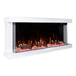 Modern Ember Skyline 50-in Floating Wall Mount Electric Fireplace -electric fireplace Store Modern Ember Skyline Series ME 50 3SV WHTSURR Silo Angled