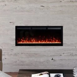 Modern Ember 42 In. Vibrance Built-In Smart Wi-Fi Enabled Linear Electric Fireplace With Remote Control And Adjustable Flame