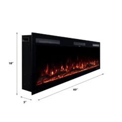 Modern Ember 60 In. Vibrance Built-In Smart Wi-Fi Enabled Linear Electric Fireplace With Remote Control And Adjustable Flame -electric fireplace Store Modern Ember Vibrance ME VIB60 Dimensions