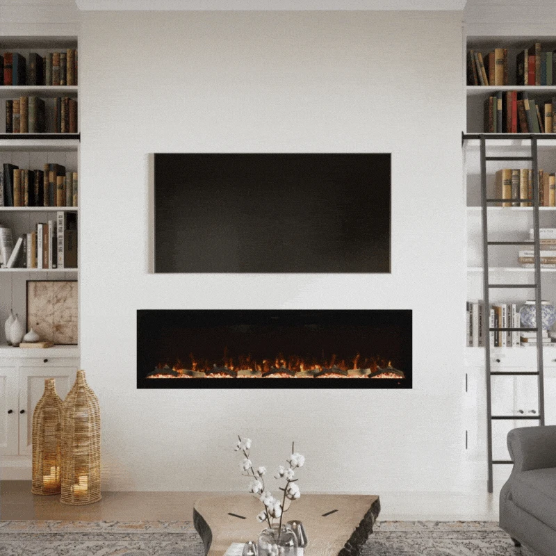 Modern Ember 60 In. Aerus LED Smart Electric Fireplace In Black With App Remote Control, Timer, And Multi-Color Flames 2 Modern Ember 60 In. Aerus LED Smart Electric Fireplace In Black With App Remote Control, Timer, And Multi-Color Flames - Image 2