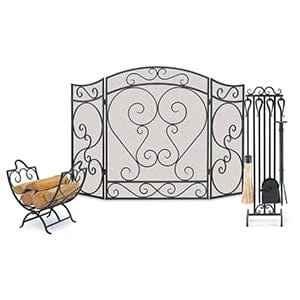 Pilgrim Country Scroll 3 Panel Folding Fireplace Screen, Black 2 Pilgrim Country Scroll 3 Panel Folding Fireplace Screen, Black - Image 2