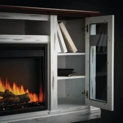 Napoleon Charlotte Electric Fireplace TV Stand In Antique White -electric fireplace Store Napoleon Charlotte NEFP30 3820AW Detail Door Shelves