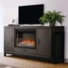 Napoleon Franklin Electric Fireplace TV Stand In Weathered Oak -electric fireplace Store Napoleon Franklin NEFP30 3020RK Lifestyle Closeup