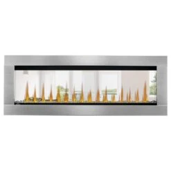 Napoleon 50-In CLEARion ELITE See-Thru Electric Fireplace W/ Decorative Stainless Steel Trim Kit -electric fireplace Store Napoleon NEFBD50HE NEFBD50HE SS DTRM Stainless Steel Clear Crystal Media Yellow Flame Bright Clear Background Front 46329a90 3052 45b4 8a55 bea6e7927bfe