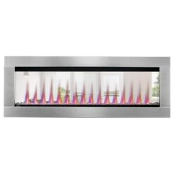 Napoleon 60-In CLEARion ELITE See-Thru Electric Fireplace W/ Decorative Stainless Steel Trim Kit -electric fireplace Store Napoleon NEFBD60HE NEFBD60HE SS DTRM Pink Crystal Multi Flame Clear