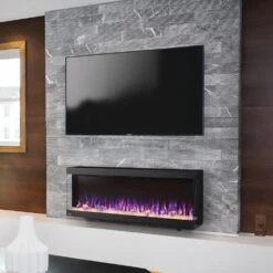 Napoleon 50-In TriVista Pictura 3-Sided Wall Mount Electric Fireplace 25 Napoleon 50-In TriVista Pictura 3-Sided Wall Mount Electric Fireplace -electric fireplace Store Napoleon NEFL50H 3SV Black Yellow Glow Multi Flame Crystal Media Gray Wall Environment