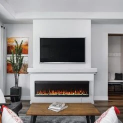 Napoleon 60-In TriVista Pictura 3-Sided Wall Mount Electric Fireplace -electric fireplace Store Napoleon NEFL60H 3SV Black Green Glow Orange Flame Crystal Media Environment