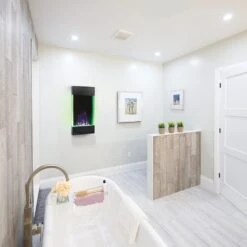 Napoleon 32-In Allure Vertical Wall Mount Electric Fireplace- NEFVC32H -electric fireplace Store Napoleon NEFVC32H Black Clear Crystal Media Green Line Multi Flame Lifestyle