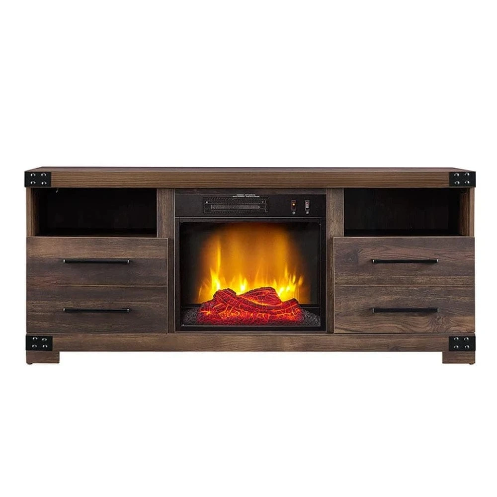 Perry Electric Fireplace TV Stand In Rustic Brown 4 Perry Electric Fireplace TV Stand In Rustic Brown - Image 4