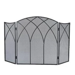Three Panel Gothic Fireplace Screen In Black