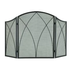 Three Panel Arched Fireplace Screen In Black