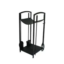 5 Piece Fireplace Tool Set & Log Bin In Black - 30-in H