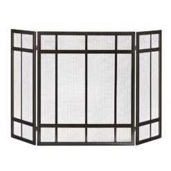 Three Panel Mission Style Fireplace Screen In Wenge