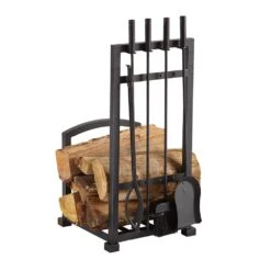 Harper Fireplace Log Rack & Tool Set In Antique Black 30.75-in H