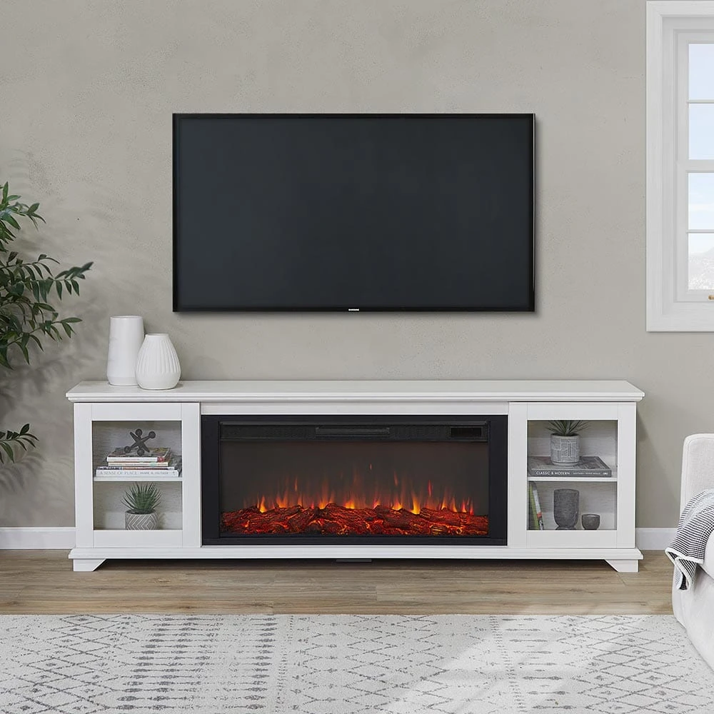 Benjamin Infrared Electric Fireplace TV Stand In White 1 Benjamin Infrared Electric Fireplace TV Stand In White