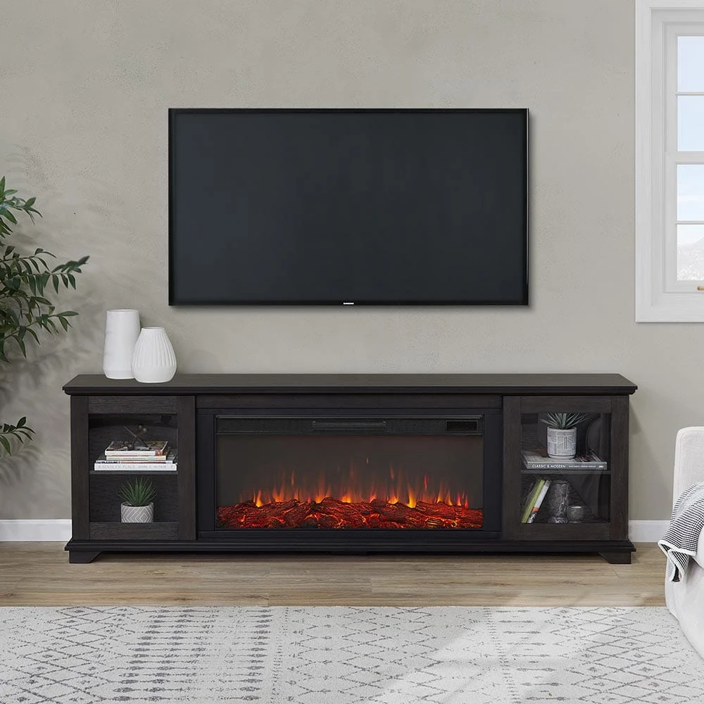 Benjamin Infrared Electric Fireplace TV Stand In Weathered Wood 1 Benjamin Infrared Electric Fireplace TV Stand In Weathered Wood