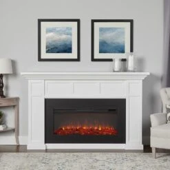 Alcott Electric Fireplace Mantel Package In White