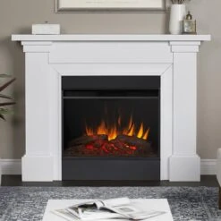 Manus Infrared Electric Fireplace Mantel Package In White