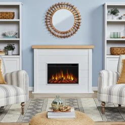 Real Flame Marshall Slim 49-in Electric Fireplace Mantel Package In White